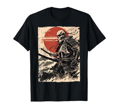 Japonský samurajská kostra Ukiyo samuraj Sumi-e tričko