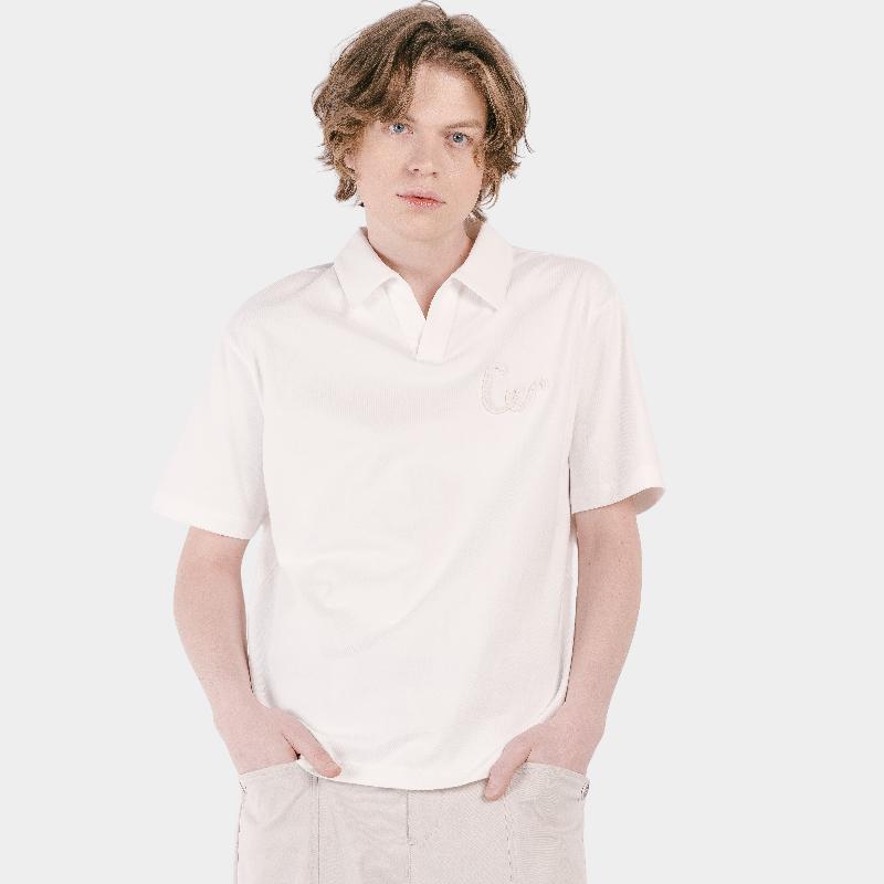 CUSTOMUS Hand-Logo Trimmed Open Neck Men'S Short Sleeve Collared T-Shirt Cxs25Mkkt421 Ivy