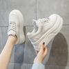 2025 Spring and Autumn New Korean Version of Thick-soled Heightening White Shoes Women's Leather Lace-up Showing Feet Small Casual Versatile Muffin