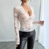 Spring and Summer Ladies Solid Color Sexy Lace Slim V-neck Long-sleeved T-shirt Tops Women Versatile Closet Essential Fashion Items Shirt