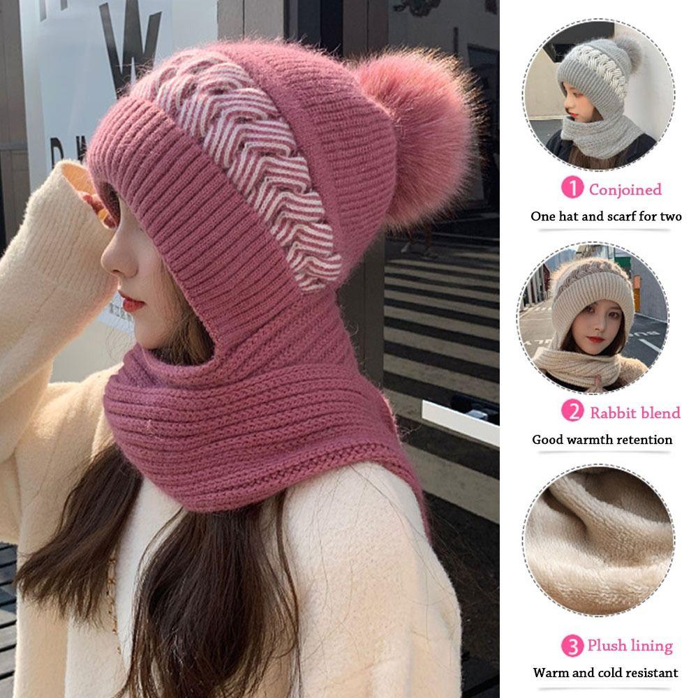 Men Women Thermal Balaclava Knitted Hat Neck Warmer Beanie Hat Scarf Neck Scarf Cap