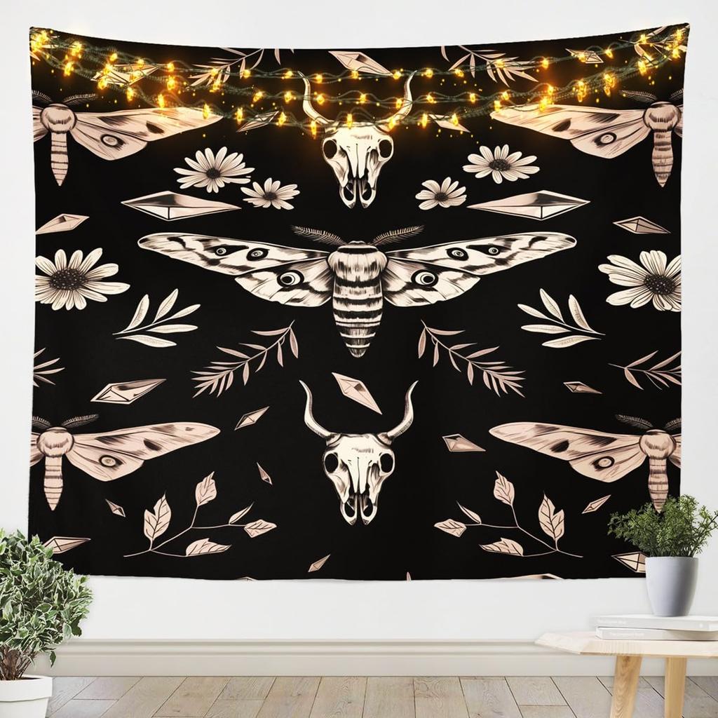 Chinese Dragon Tapestry, Black Dragon with Red Peony and Butterfly Print Wall Hanging for Bedroom, Living Room Decor