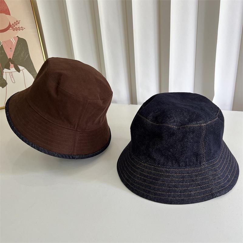 Autumn and winter new double-sided can wear solid color denim bucket hat women's casual fashion versatile sunscreen sunshade basin hat