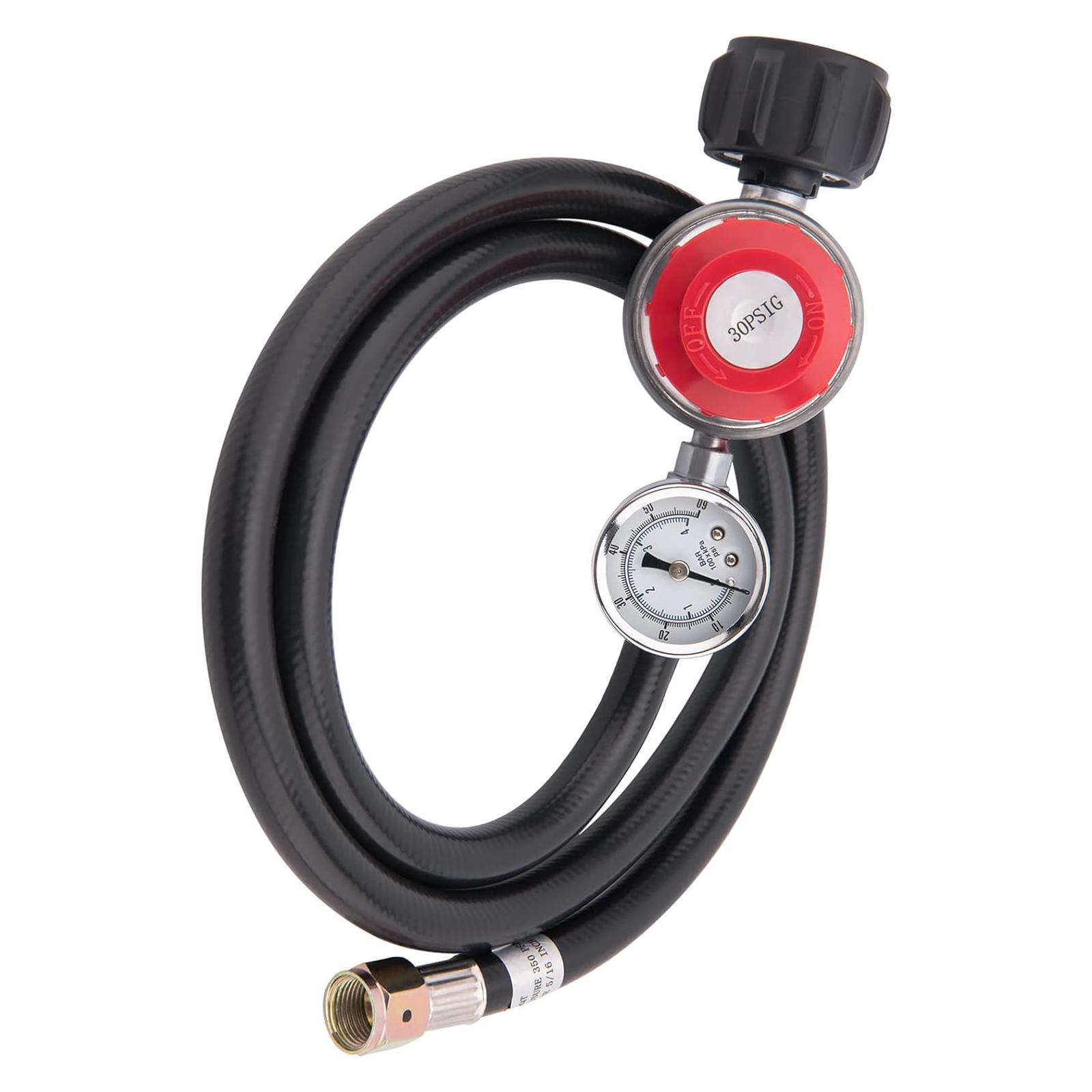 

Регулятор пропану для газового гриля з регулюванням та шлангом Високого тиску Підходить для балона Пальники для гриля барбекю Фритюрниці Нагрівачі Плита