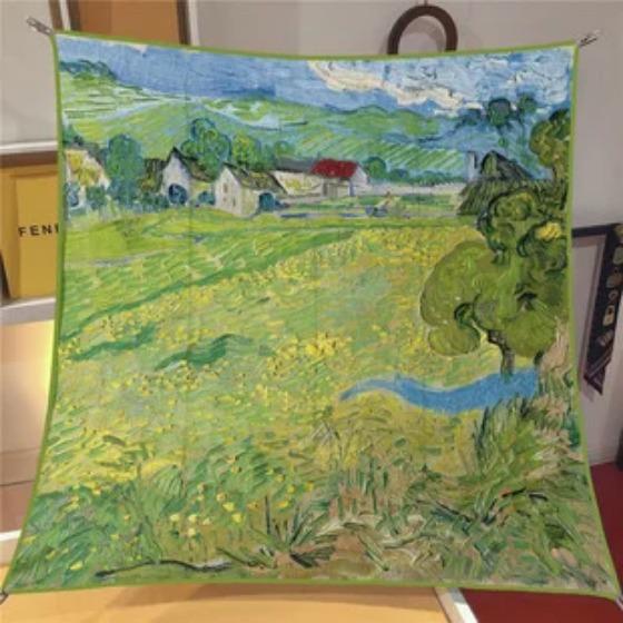 Oil Painting Four Seasons Luxury Square Silk Scarves Europe And America Fashion Bandannas New Twill Print Sunscreen Shawls