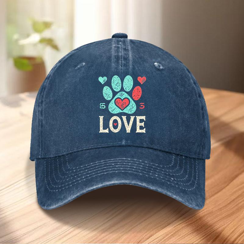 Paw Print Love Graphic Baseball Cap Adjustable Polyester Casual Summer Unisex Trucker Hat