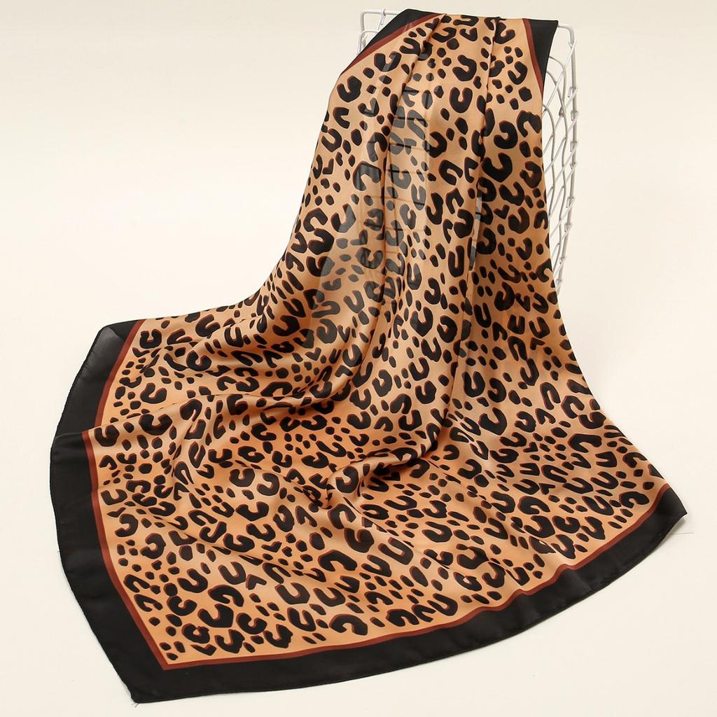 Luxury Fashion Leopard Print 70*70cm Square Scarf Women Soft Satin Hairband Neckerchief Tie Female Headband Foulard Bag Ribbon