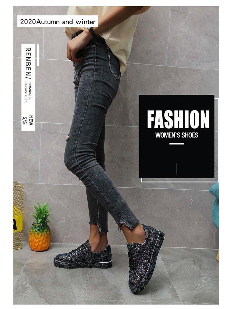 2021 Frühling Damen Übergröße Schnürschuhe Flache Weiße Freizeitschuhe mit Runder Zehenpartie