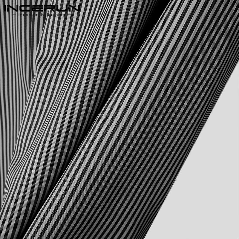 INCERUN Pánské jarní podzimní pruhované košile s dlouhým rukávem ležérní knoflíčky nahoru topy