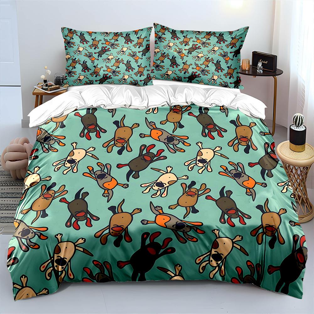 Cartoon Dog Pattern Background Print Bedding Set 1 Duvet Cover 2 Pillowcases For Adult And Children Luxury Gift Full Size