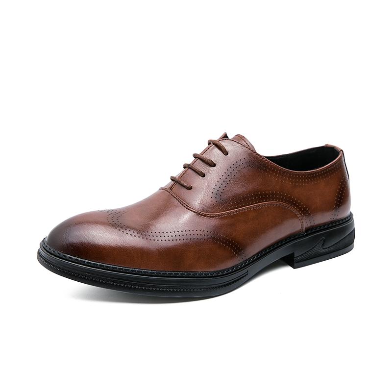 2025 Classic Brand Retro Brogue Shoes Versatile Casual Men's Business Dress Shoes Lace Up Men's Driving Shoes Thick Sole