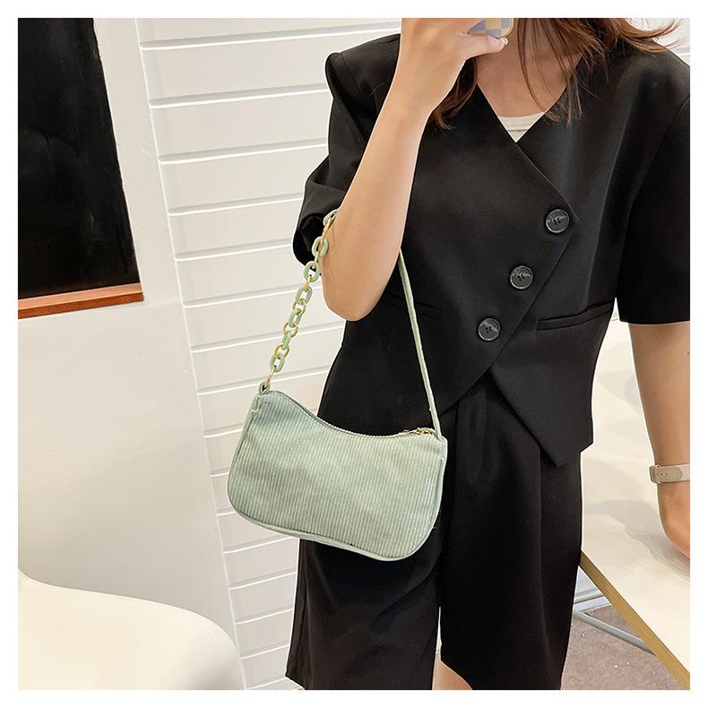 Minimalist Corduroy Crossbody Bag for Women, Single Strap Shoulder Tote, Zipper Closure Mini Square Handbag, Soft Casual Daily Purse