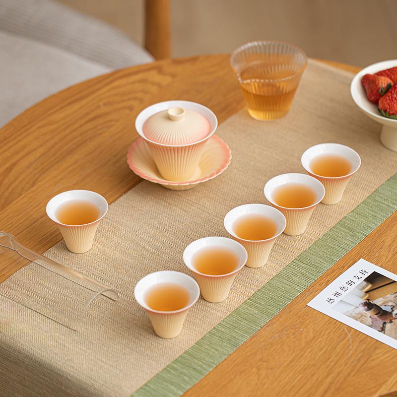 Gradient Fireworks Blooming Gaiwan Teacup Set - High-end Ceramic Kung Fu Tea Set with Gift Box for Spring Festival Souvenir