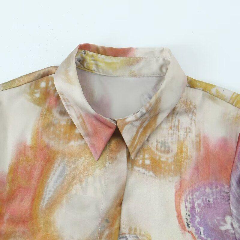 Fashion Style 2024 Spring New Women's Clothing Temperament Wild Blended Print Satin Shirt 2784140 330