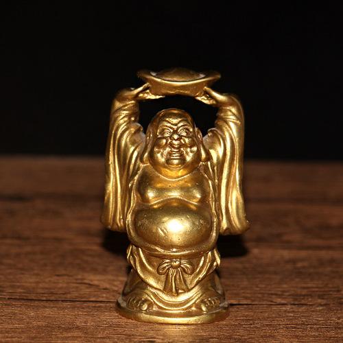 

латунь Ручной Юаньбао Майтрейя Будда орнамент Фэн-шуй Аксессуары для дома Ремесла Привлечение богатства Буддийская скульптура