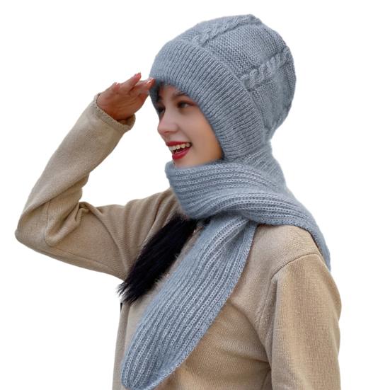 

Scarf Hat Solid Color Lightweight Thermal Knit Hat Autumn Winter Outdoor Activities Travel Cycling Headwear серый