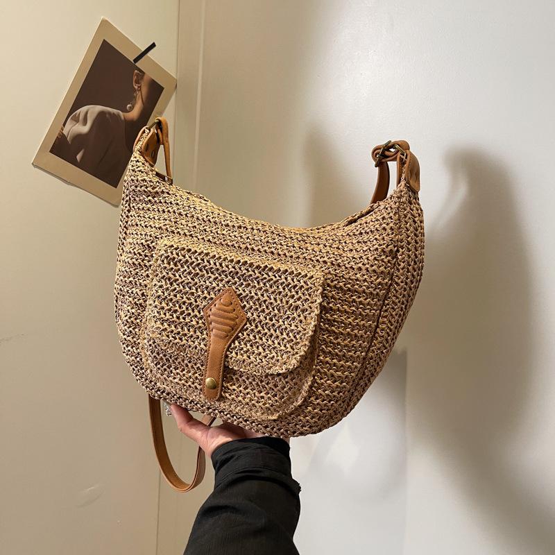 

Straw bag women s 2025 summer vacation beach bag versatile messenger bag large capacity woven dumpling bag хаки