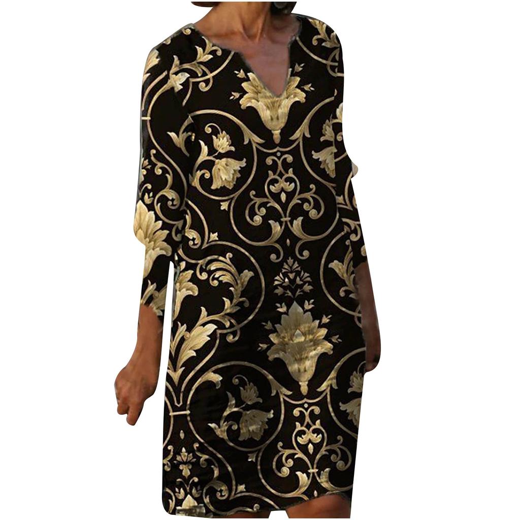 Women Half Sleeve V-Neck Casual Hot Vacation Printed Short   Dress
