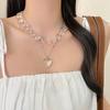 Fashionable Double Layer Beaded Necklace Vintage Irregular Heart Pendant Clavicle Chain Jewelry For Women