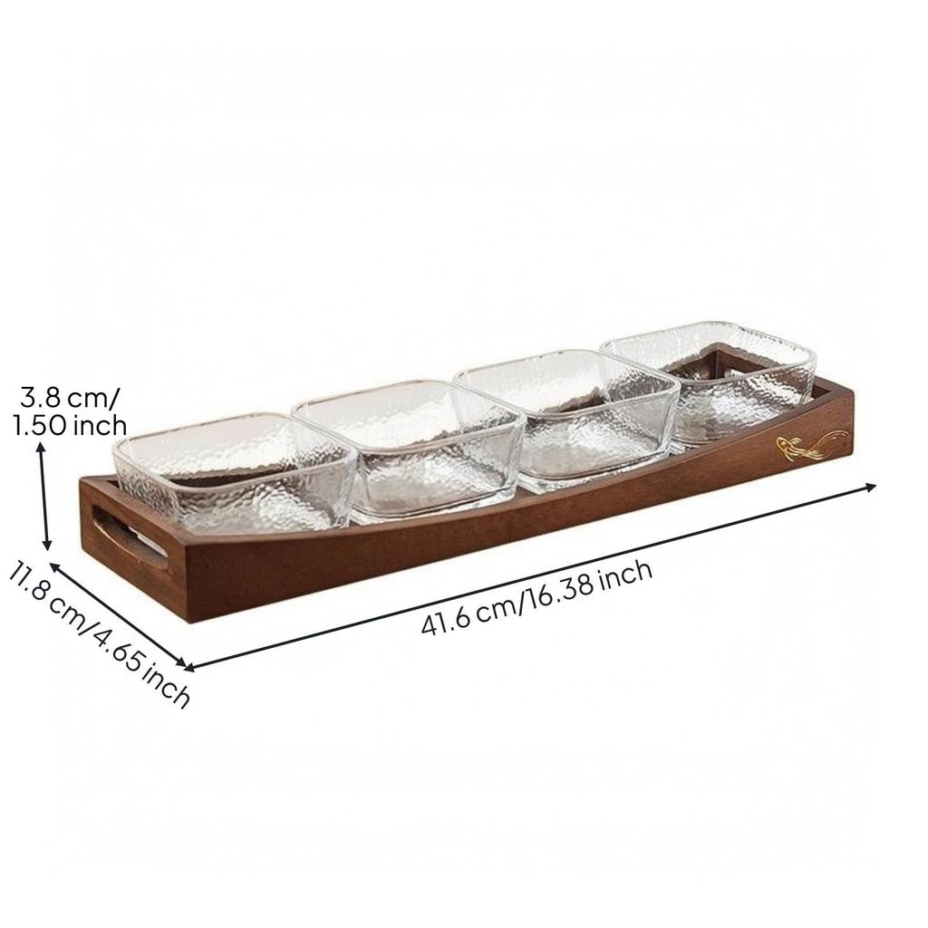 Wood Snack Tray with Glass Bowls Wooden Serving Dishes Appetizer