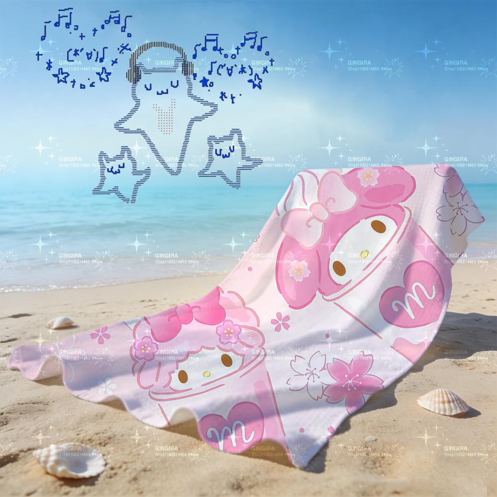 

Kawaii Sakura My Melody Beach Towel, Pink Cherry Blossom Cup Print, Quick Dry Absorbent Swim Towel, Cute Sanrio Inspired Beach B W30*H60(CM)