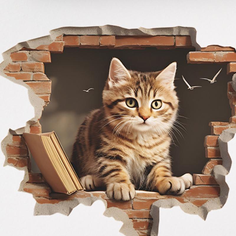Cartoon Cute Cute Broken Wall Cat Sticker Bedroom Living Room Porch Background Landscaping Wall Sticker