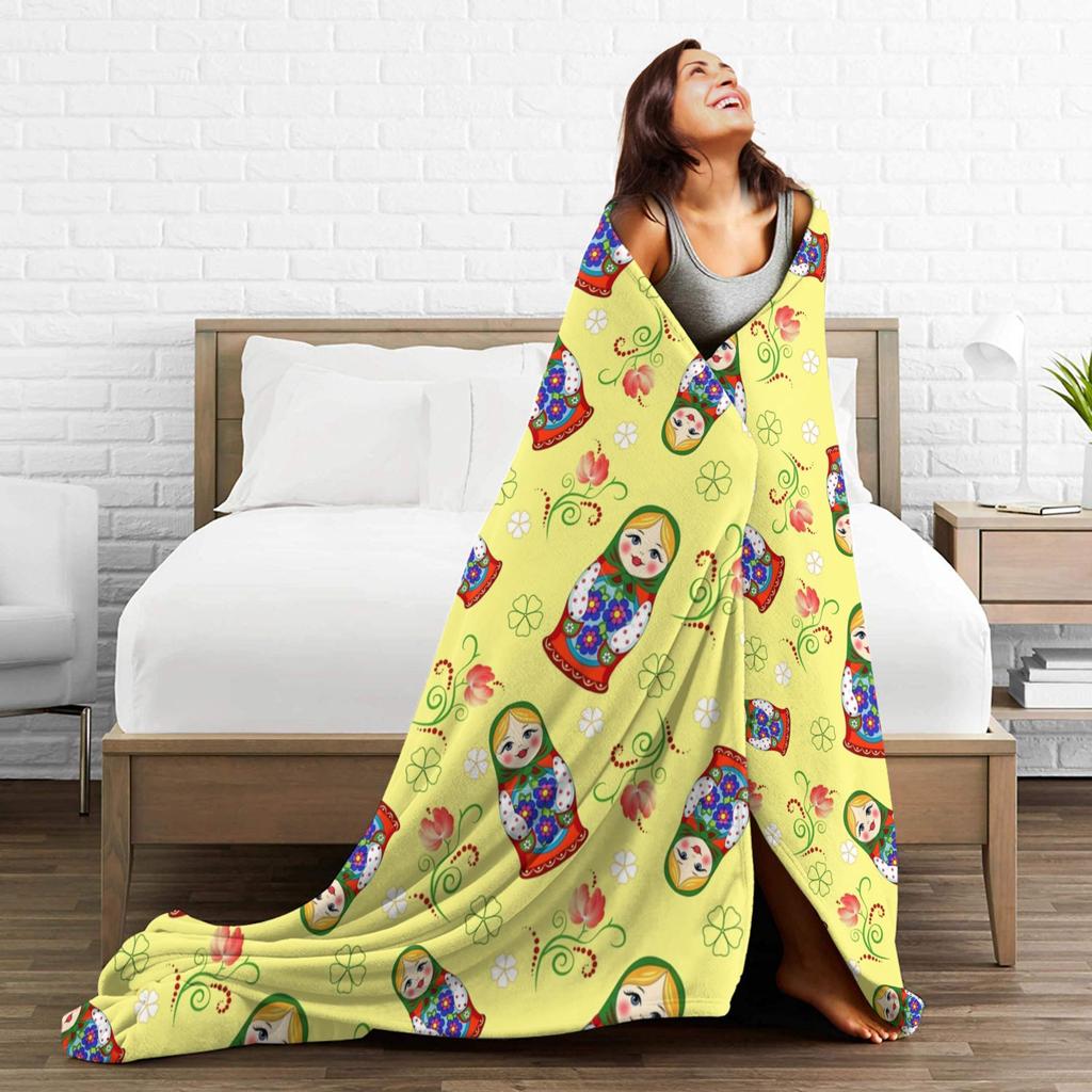 Matryoshka Russian Nesting Doll Blankets Cute Fleece Funny Breathable Throw Blankets for Chair Covering Sofa Decoration Outdoor