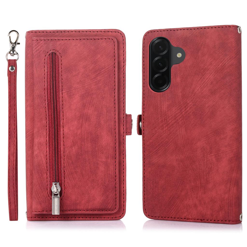 For Samsung Galaxy A05s 4G Case Zipper Pocket 9 Card Slots PU Leather Phone Cover with Wrist Strap