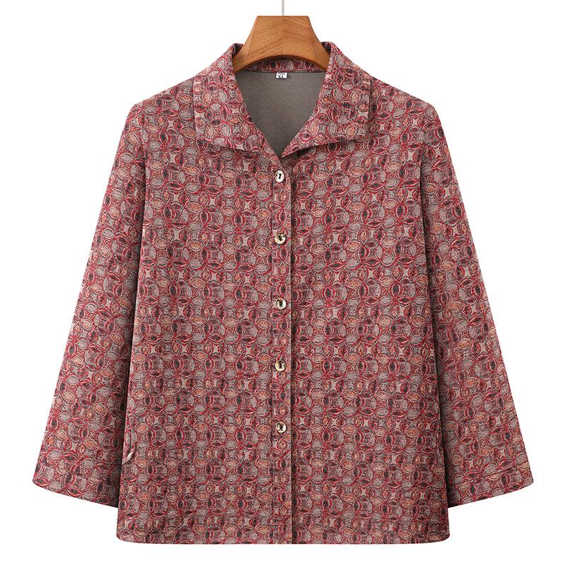 

Loose-Fit Spring & Autumn Plus Size Shirt for Middle-Aged & Elderly Women - Grandma & Mom Style Outerwear 4XL (135-150 Jin) червоний