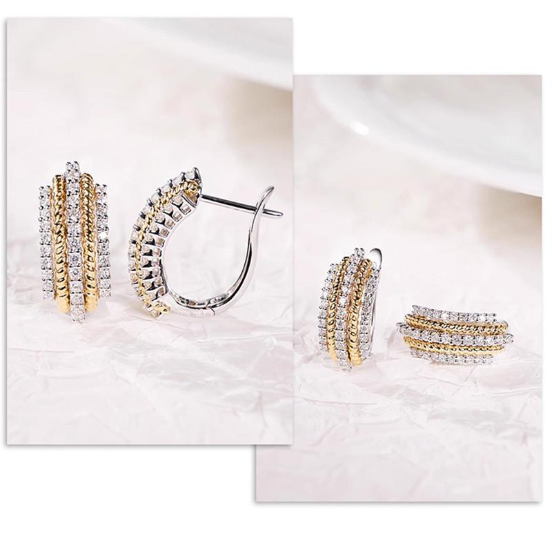 925 Sterling Silver Women Two Tone Hoop Earrings for Party Daily Gorgeous Accessories Inlaid Shiny CZ Trendy Lady Jewelry