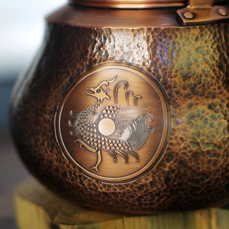 Handmade Purple Copper Teapot Hammered Thickened Pure Copper Boiling Teapot Vintage Red Copper Large Capacity Boiling Kettle