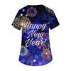 Women's Fashion Printed Short Sleeve V Neck Pattern Tops Pocket Working T-shirts
