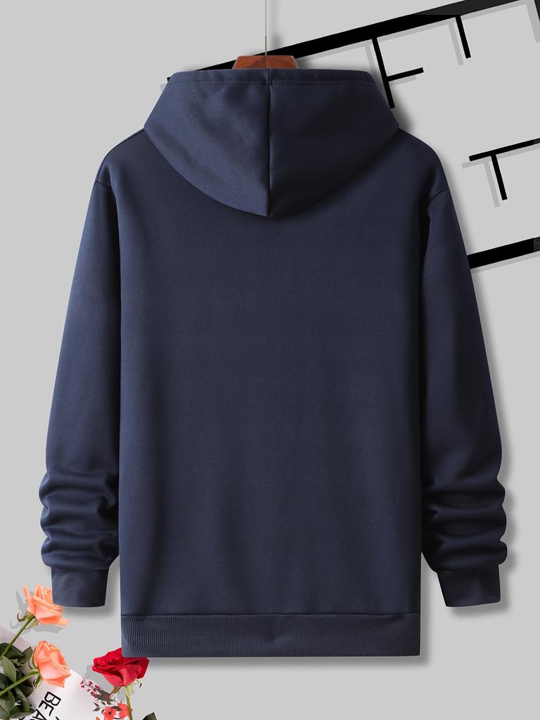Simple Line Drawing Pet Puppy Interaction Graphic Solid Cream Oversized Hoodie for Men, Hip Hop Daily Sports Soft Streetwear Hooded Sweatshirt