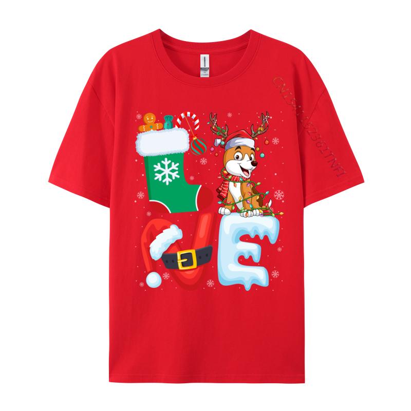 Dog Lover Santa Hat Christmas Tree Lights Dog Owner Xmas Tshirt Oversize Cotton Shirt For Men T-Shirt