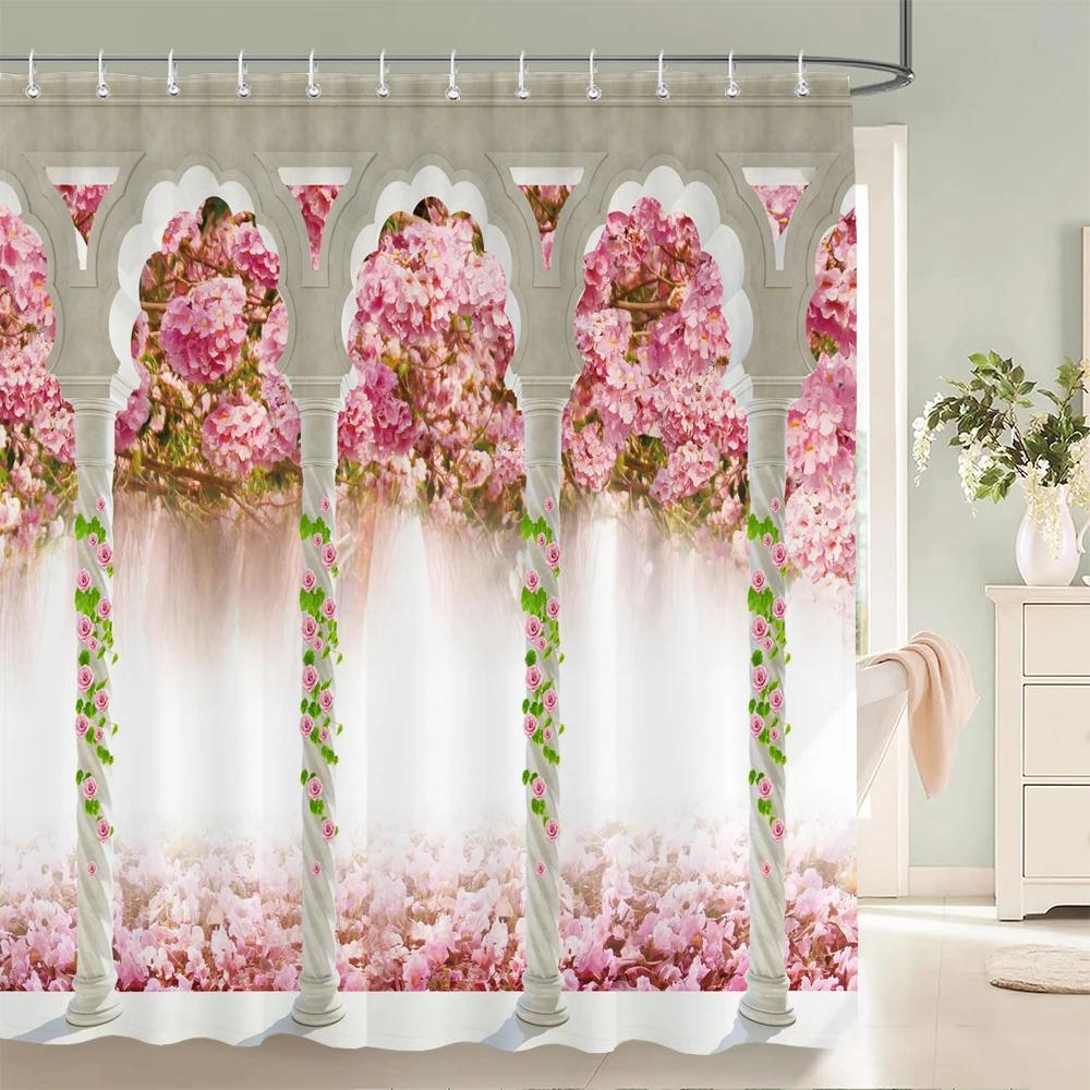 3D European Rural Flower Landscape Printing Bathroom Waterproof Shower Curtain Polyester Bath Curtain Home Decoration Curtain