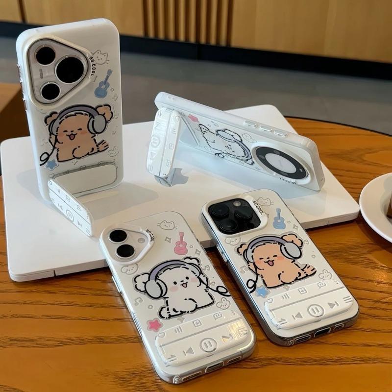 Cute Cartoon Music Puppy Phone Case for iPhone 17ProMax 11 12 13 14 15 16 17 Pro Max Plus Whelp Player Mirror Shockproof Cover