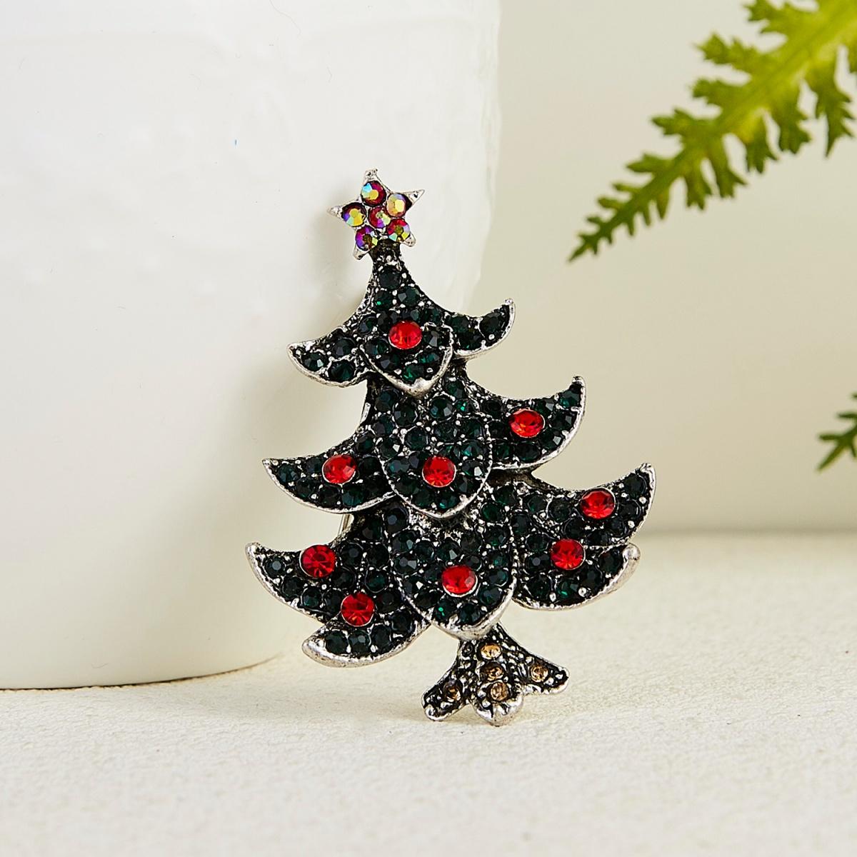 

Vintage Full Rhinestone Star Christmas Tree Enamel Brooches Pins Xmas Tree Badge Holiday Coat Bag Jewelry Gifts For Women Men