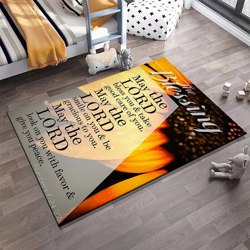 Inspiring Religious Quote On Floral Background Non-slip Rug Suitable for Living Room and Bedroom Sofas.