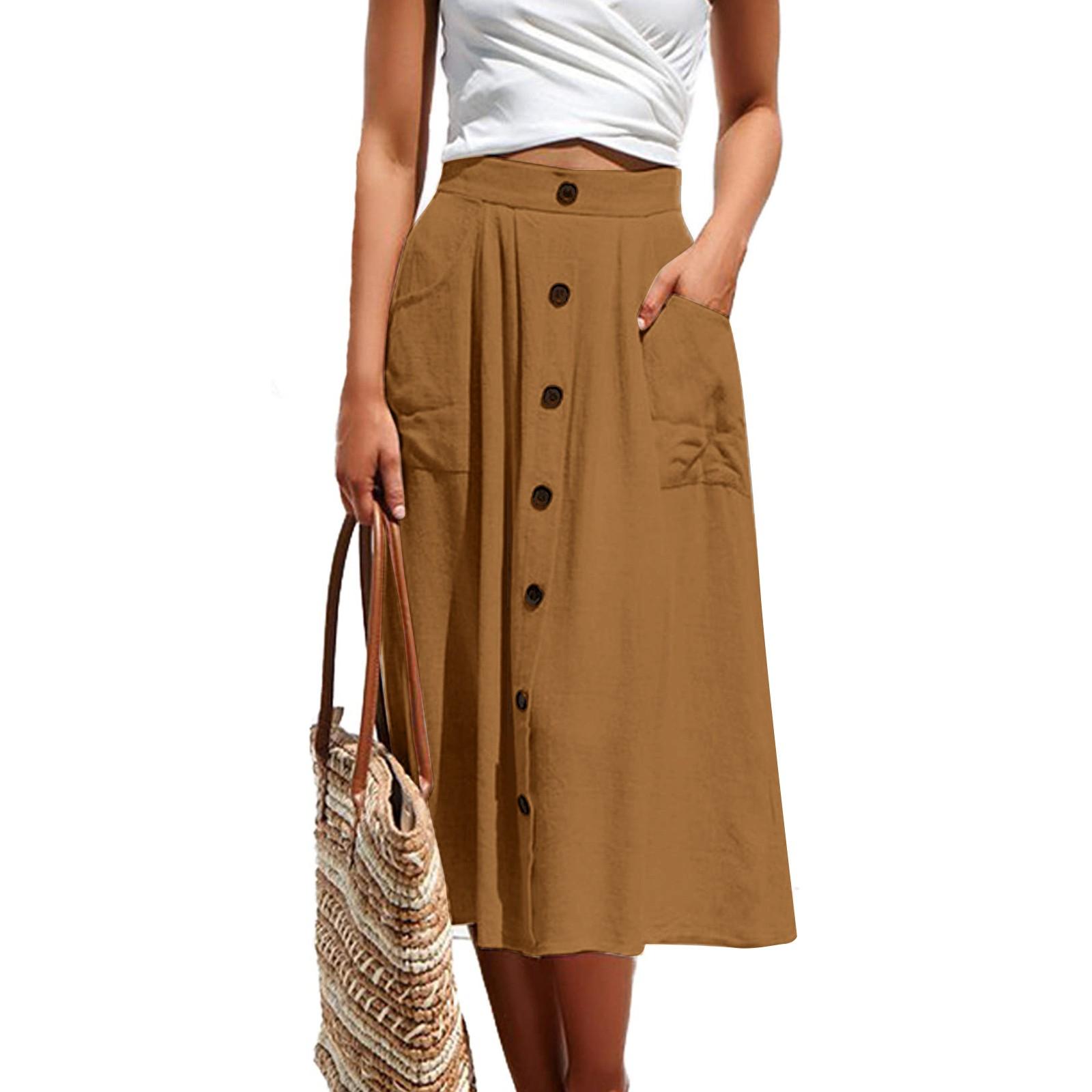 

Женская повседневная свободная повседневная юбка трапециевидной формы средней длины с карманом и высокой талией с карманом S