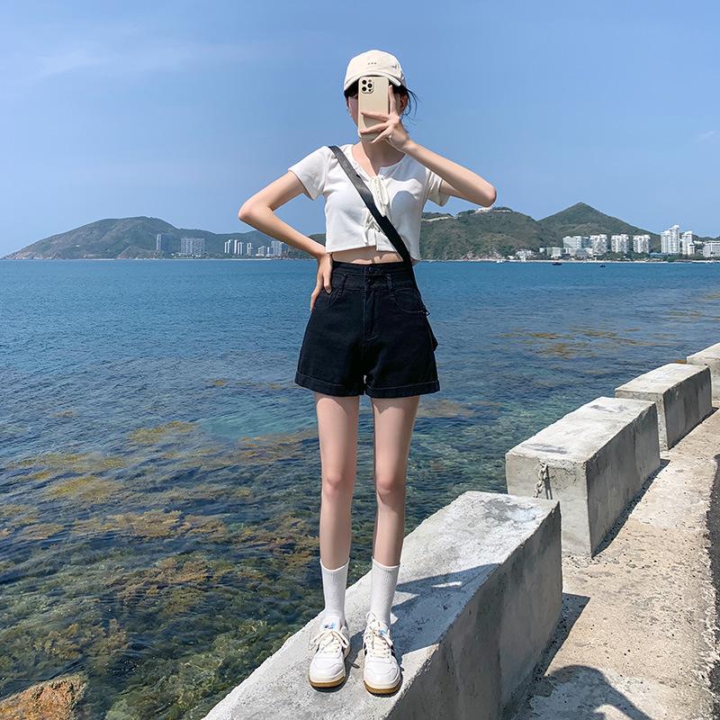 Women's 2022 High-Waist A-Line Denim Shorts: Summer Slimming, Versatile, Plus Size, Wide Leg