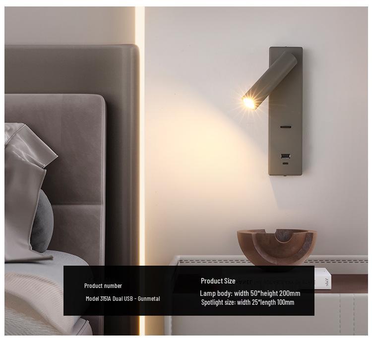Rotatable Type-C USB Wall Lamp with Switch for Bedroom, Study, or Hotel