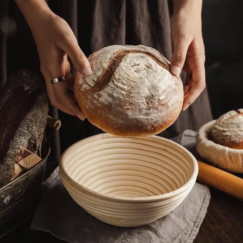 Rund Hævekurv til Brød Oval Naturlig Rattan Fermenteringskurv Bageform Med Klædeforing