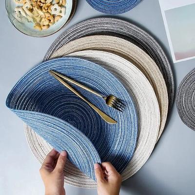 6pcs Round Braided Placemat Woven Placemats Anti-Slip Dining Table Mats Non-Slip Tableware Bowl Pads Kitchen Table Mats Party Christmas Everyday Use