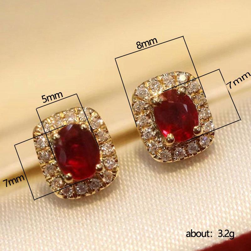 Cao Shi Retro Hepburn Style Ruby Zircon Stud Earrings - Luxury Anniversary Accessories