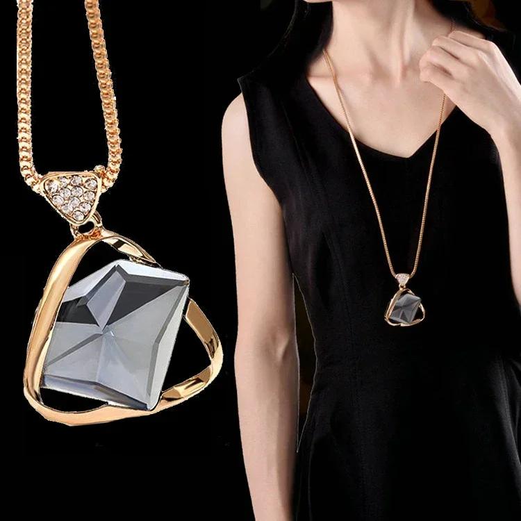 Long Necklaces & Pendants Vinatge Blue Square Necklace for Women Fashion Collier Femme