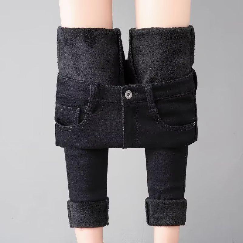 Women Thick Velvet Jeans Fleece  Warm Korean Fashion High Waist Skinny Elastic Pants Jean Casual Legging Winter