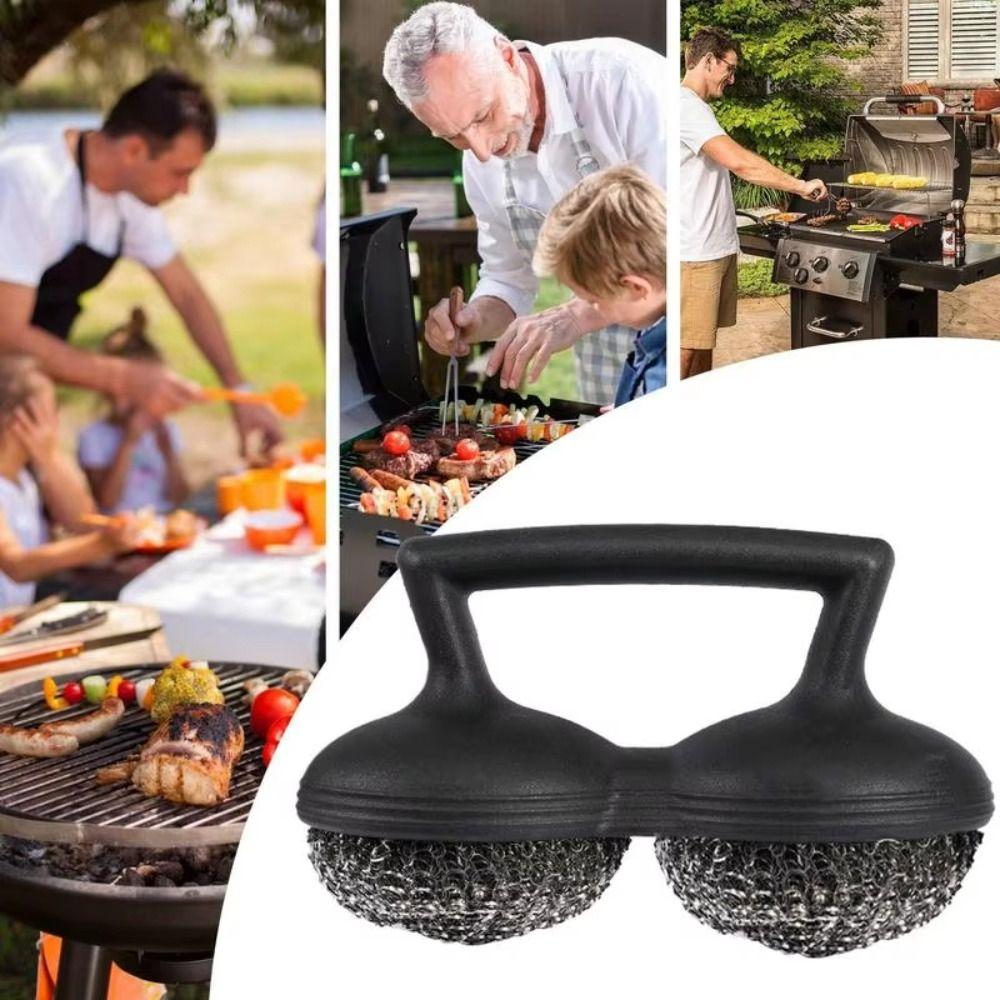 2 IN 1 Steel Wool Scrubber Stainless Steel Wire Bristle Metal Scrubbing Sponge  BBQ Grill