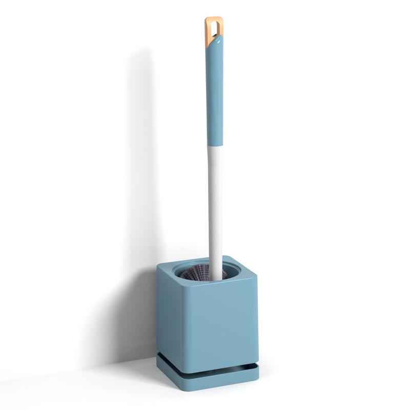 Wall-Mounted Punch-Free Toilet Brush with Base Holder, Long Handle & High-Quality Plastic синий
