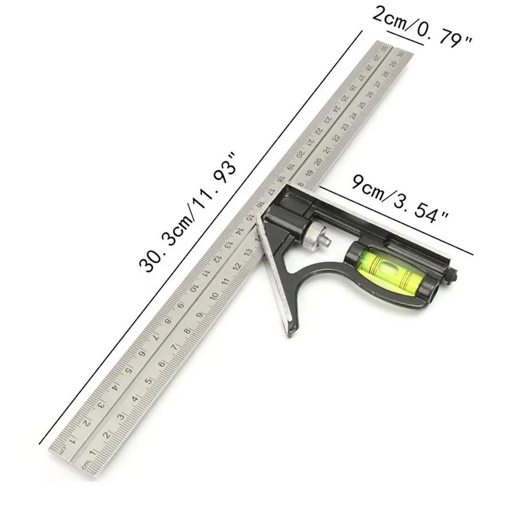 Precise Stainless Steel Measuring Tools Aluminium Combination Square Diy Workshop Hardware Angle Spirit Level 12" (300mm)