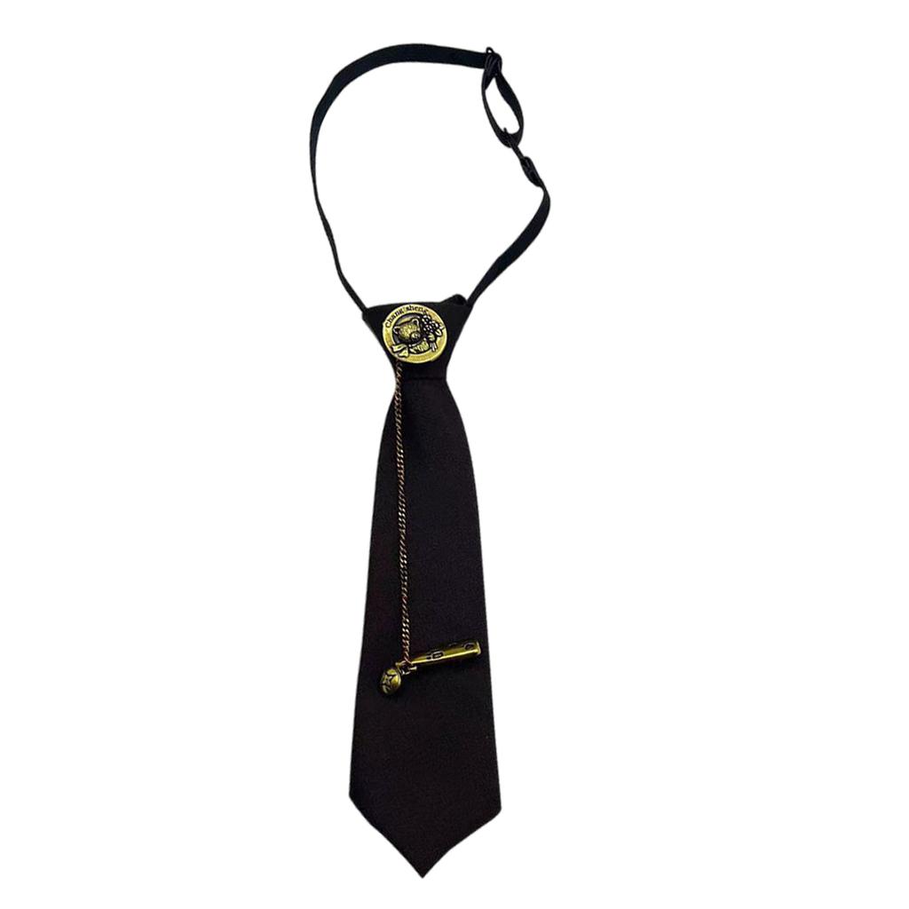 Japanese Vintage Necktie with Metal Bear Pin Chain Student Uniform Adjustable Pre Tied Neck Tie Shirt Collar Neckwear